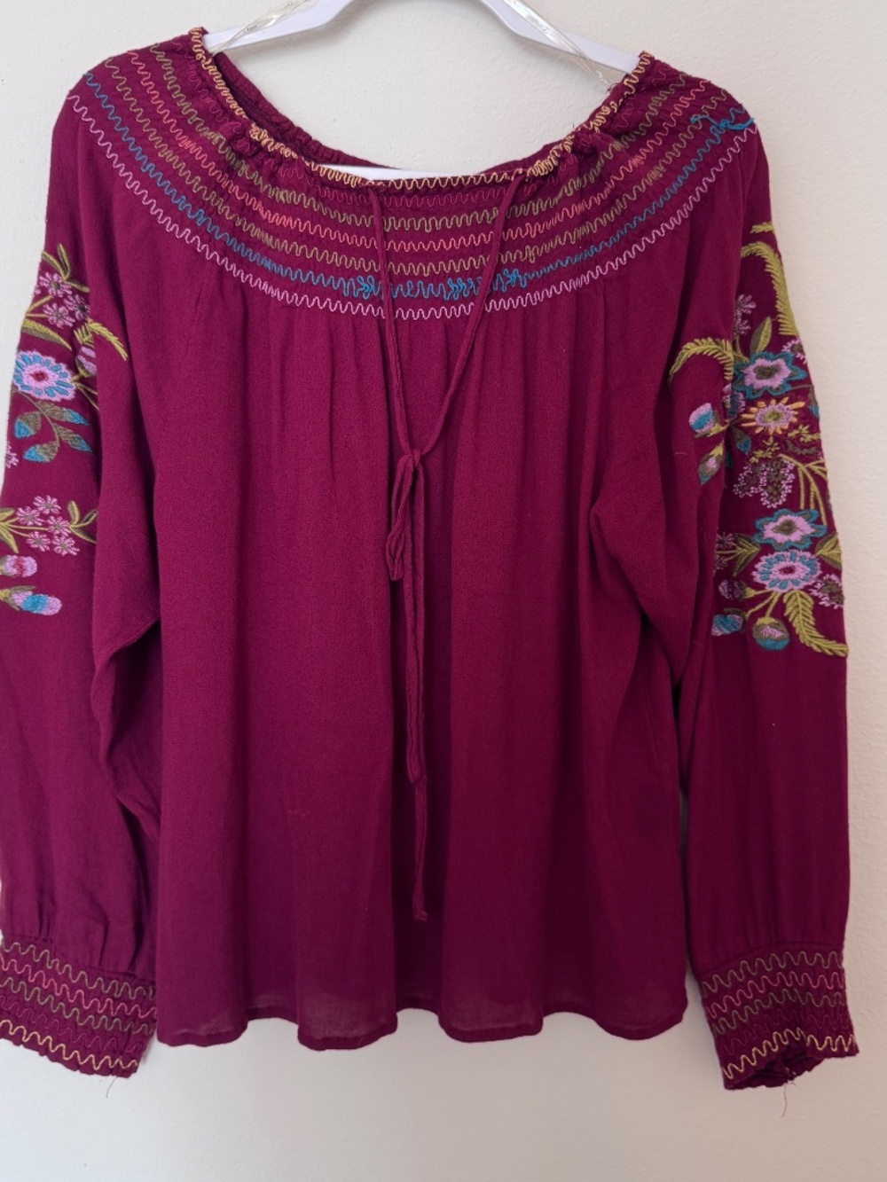 UMGEE Maroon Boho Off-Shoulders Boho Gypsy Embroidered Top / Women's Medium - Picture 5 of 13